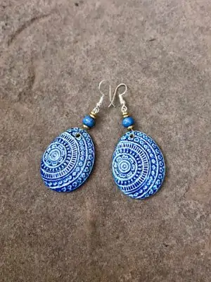 Champa Handmade Ceramic Earrings in Three Divine Blues