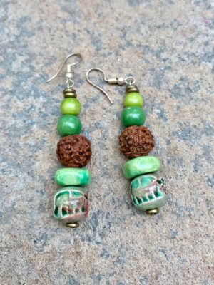 Rudraksha Ceramic Earrings in Green