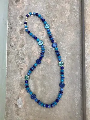 Khmer Face Bead Ceramic Necklace The Blues