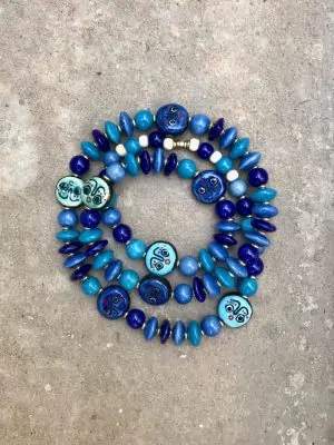 Khmer Face Bead Ceramic Necklace The Blues