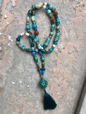 Lantern Handmade Ceramic Bead Necklace in Jade