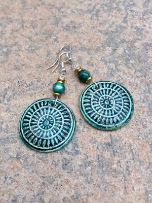 Mandala Ceramic Bead Earrings – Greens