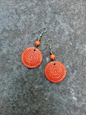 Mandala Ceramic Bead Earrings in Mandarin