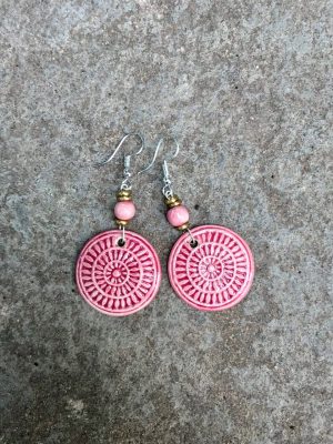 Mandala Ceramic Bead Earrings – Pinks & Reds