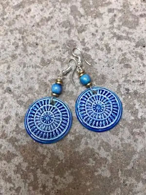 Mandala Ceramic Earrings – Blues