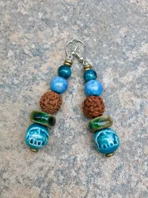 Rudraksha Ceramic Bead Earrings Jade