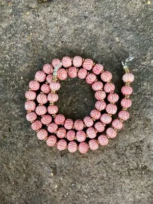 Spiral Handmade Ceramic Bead Necklace in Fairy Floss Pink