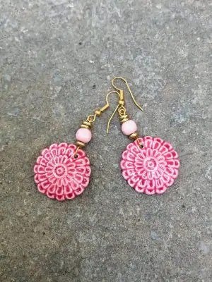 Flora Handmade Ceramic Bead Earrings in Two Shades of Pink