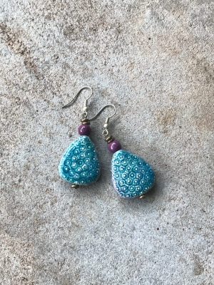 P’kgar Handmade Ceramic Bead Earrings – Blue
