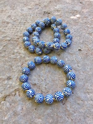 Spiral Handmade Ceramic Bead Bracelet in Blue & White