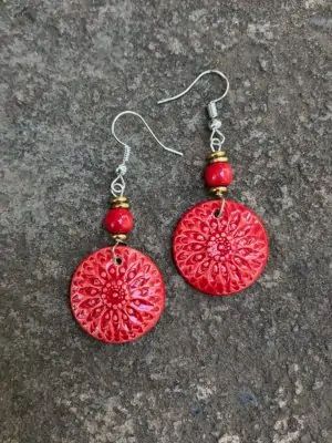 Sunburst Handmade Ceramic Bead Earrings in Watermelon