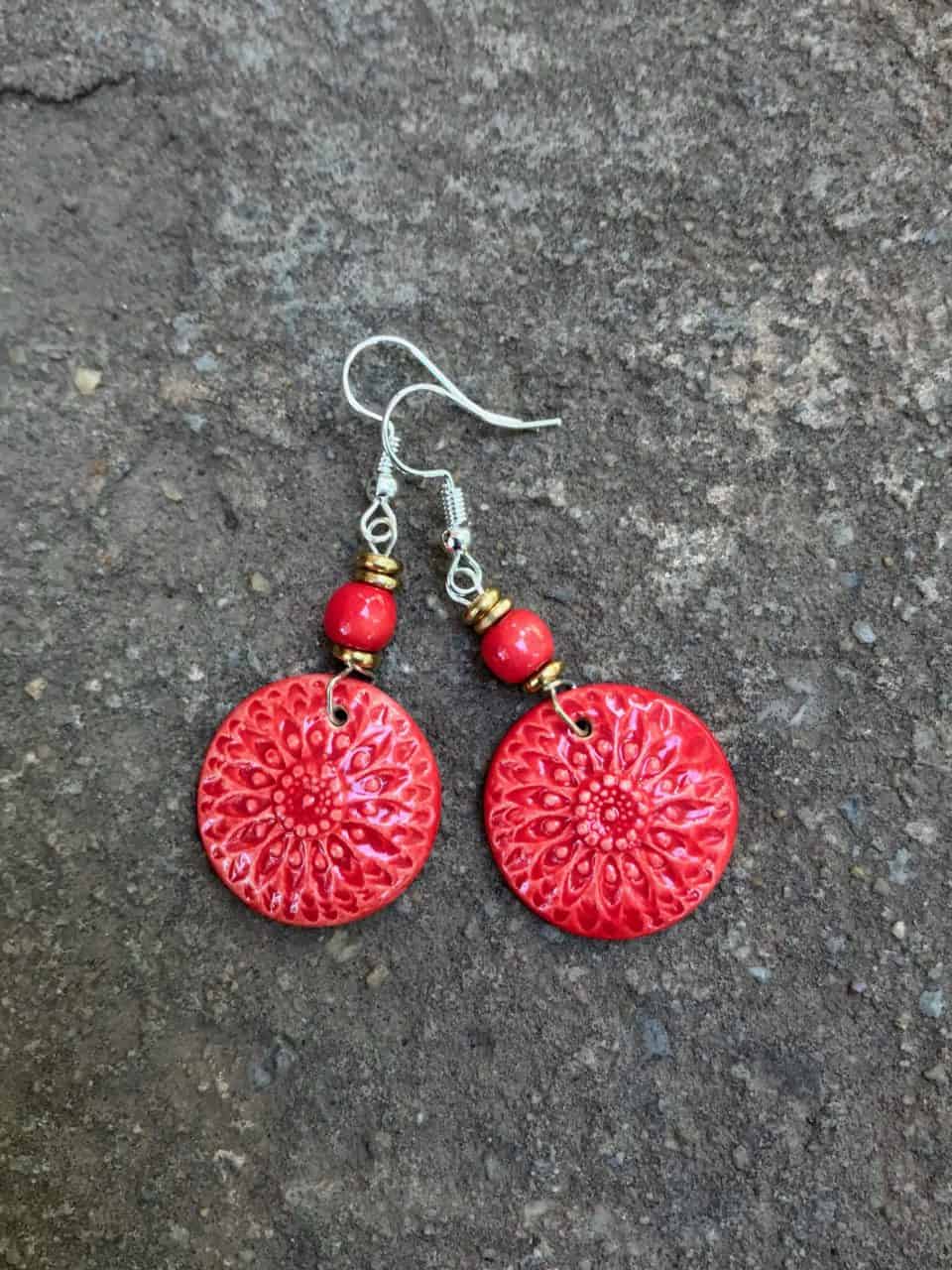Sunburst Handmade Ceramic Bead Earrings in Watermelon