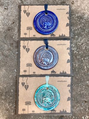 Handmade Ceramic Elephant Bead Gift Cards in Blue