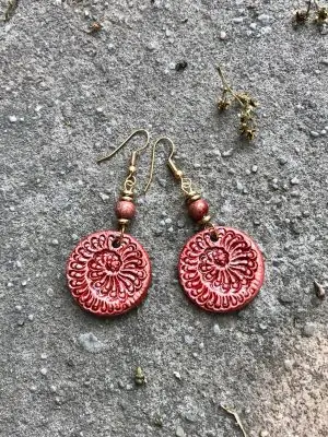 Handmade Ceramic Bead Earrings Sea Spiral in Lady Bronze