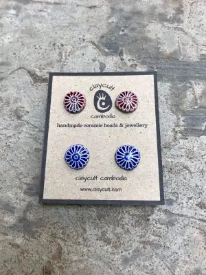 Handmade Ceramic Bead Stud Earrings in Two Shades of Blue
