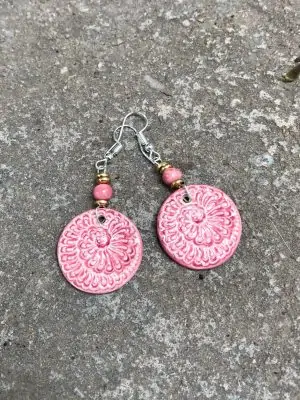 Sea Spiral -Handmade Ceramic Bead Earrings in Pink