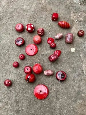 Handmade Ceramic Bead Bundle in Red