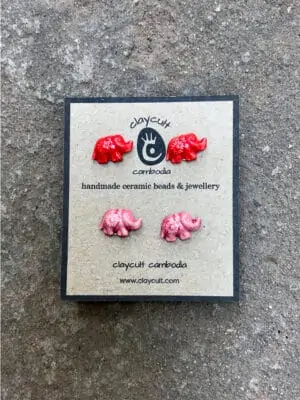 Handmade Ceramic Elephant Stud Earrings in Watermelon & Candy Pink