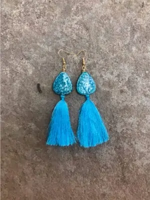 P’Kgar Tassel Handmade Ceramic Earrings In Turquoise