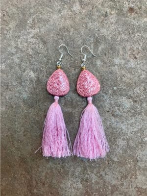 P’Kgar Tassel Handmade Ceramic Earrings in Fairy Floss Pink