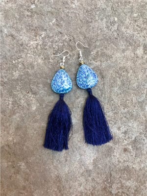 P’Kgar Tassel Handmade Ceramic Earrings in Indigo Blue