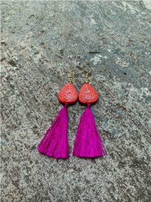 P’Kgar Tassel Handmade Ceramic Earrings in Watermelon Red & Fuchsia