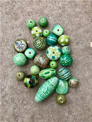 Handmade Ceramic Bead Bundle in Greens