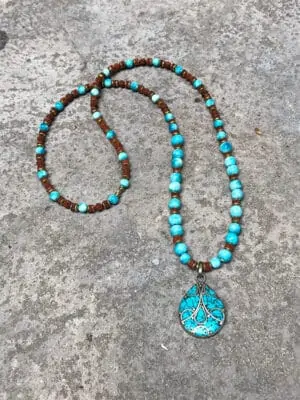 Diva Handmade Ceramic Bead Necklace in Turquoise Blue