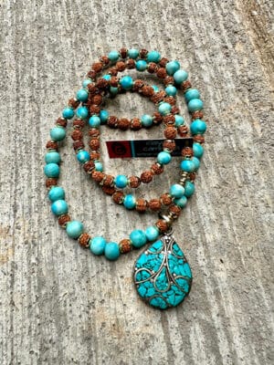 Diva Handmade Ceramic Bead Necklace in Turquoise Blue