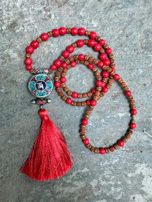 Rani Handmade Ceramic Bead & Nepali Pendant Necklace in Red