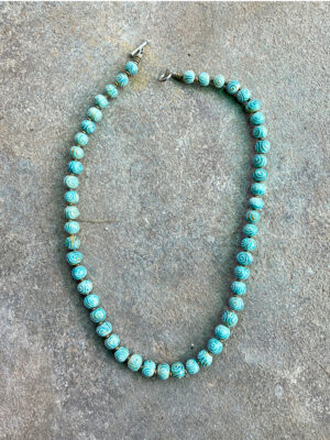 Spiral Handmade Ceramic Bead Necklace in Turquoise & White