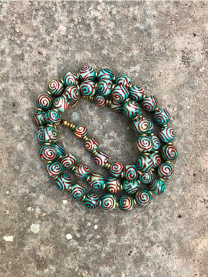 Spiral Bead Handmade Ceramic Necklace in Red & Turquoise