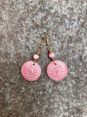 Sunburst Ceramic Bead Earrings in Fairyfloss Pink
