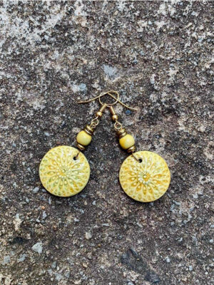 Sunburst Handmade Ceramic Earrings in Turmeric Yellow