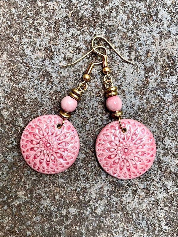 Sunburst Ceramic Bead Earrings in Fairyfloss Pink