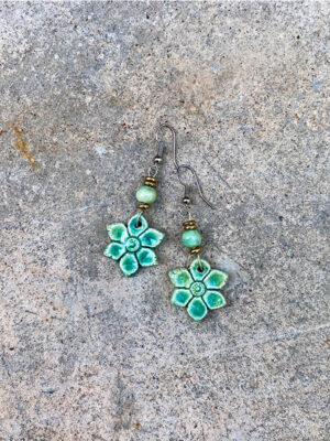 Starflower Ceramic Earrings in Egyptian Green