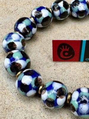 Marble Blues Handmade Ceramic Bead Bracelet
