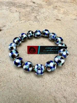Marble Blues Handmade Ceramic Bead Bracelet